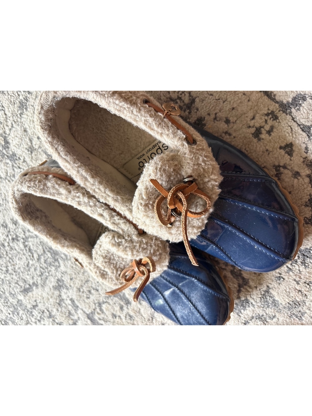 Sporto Pavia Barefoot Wool Navy Patent Blue Duck Shoes Slip On Loafers Size 7M